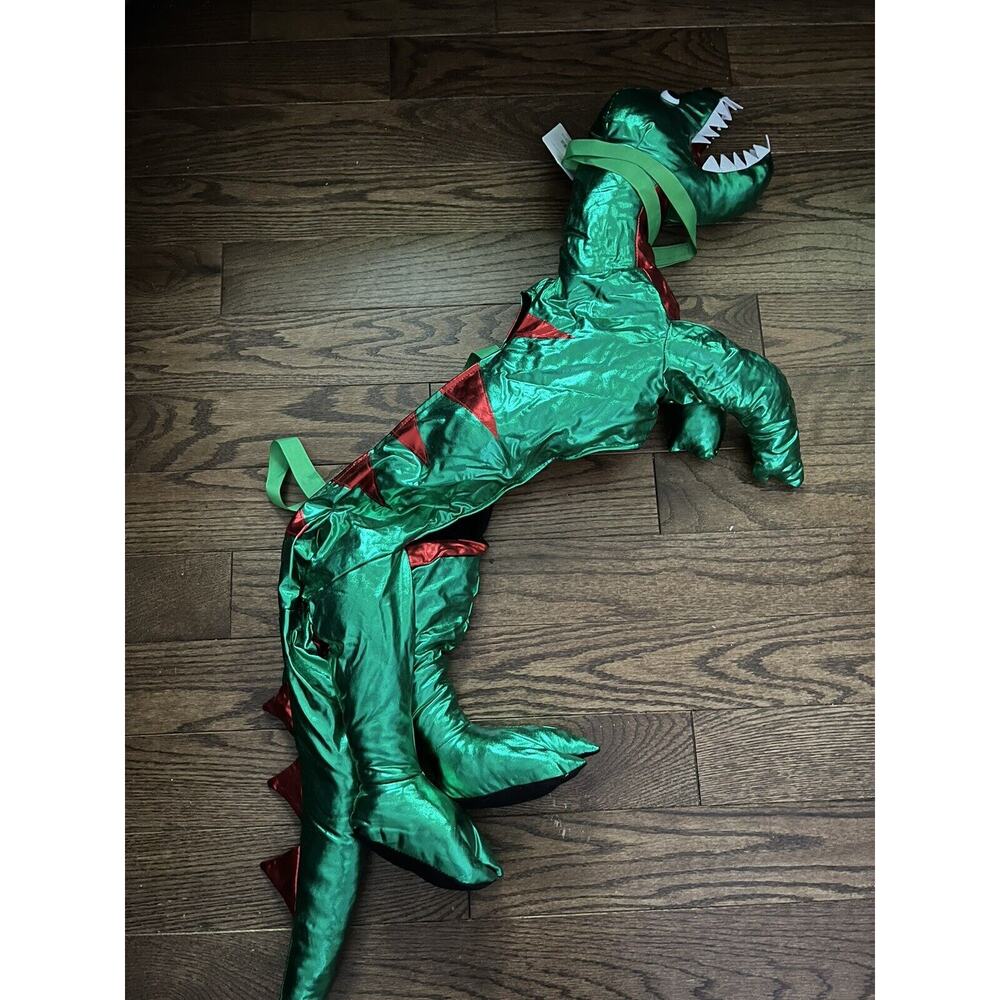 Place & Time Child's Halloween Costume NEW Shiny Green Red Dinosaur Suspenders